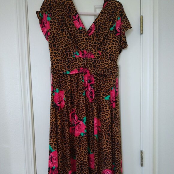 IMAN Dresses & Skirts - 🐆🐆BNWT IMAN LEOPARD FLORAL MAXI DRESS BROWN, BLACK RED LARGE PETITE LENGTH